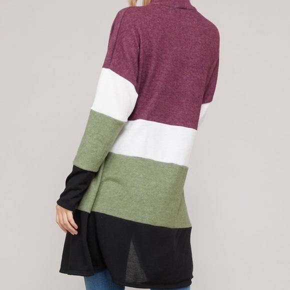 Color Block Brushed Open Front Cardigan - Picture 2 of 4